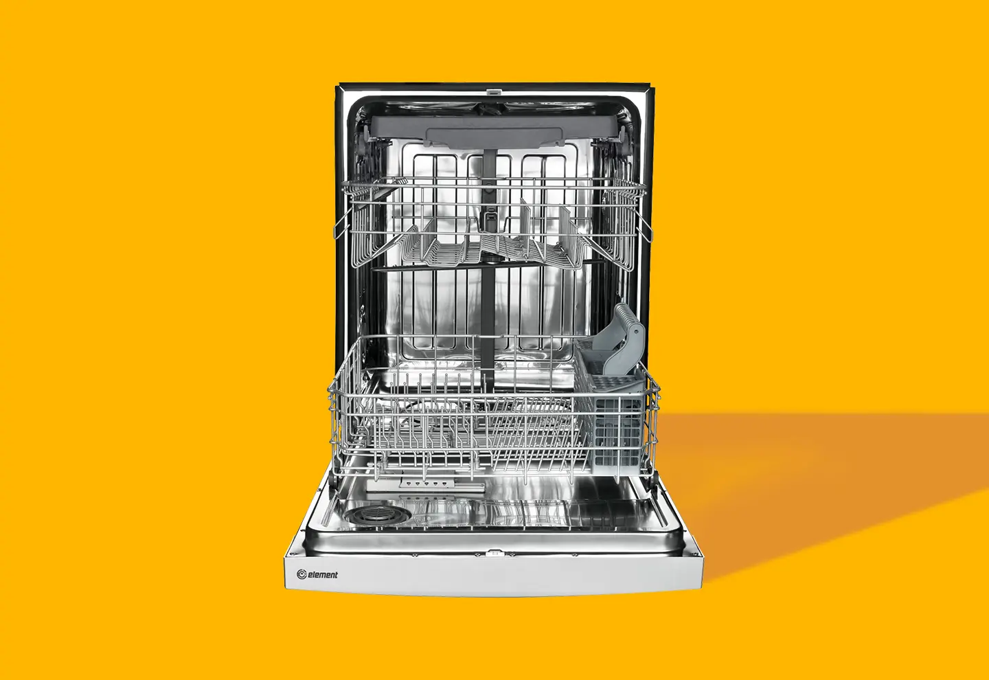 Dishwasher interior on yellow background
