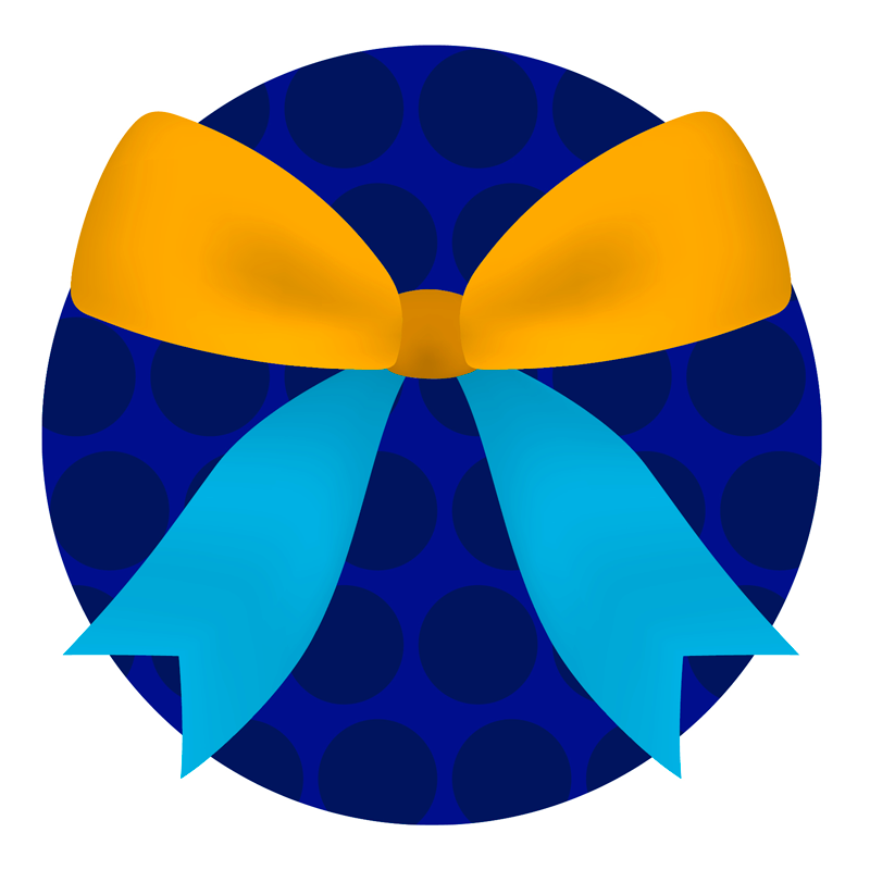A Electric Cyan and Optimist Yellow bow on a Loyal Blue circle patterned background. 