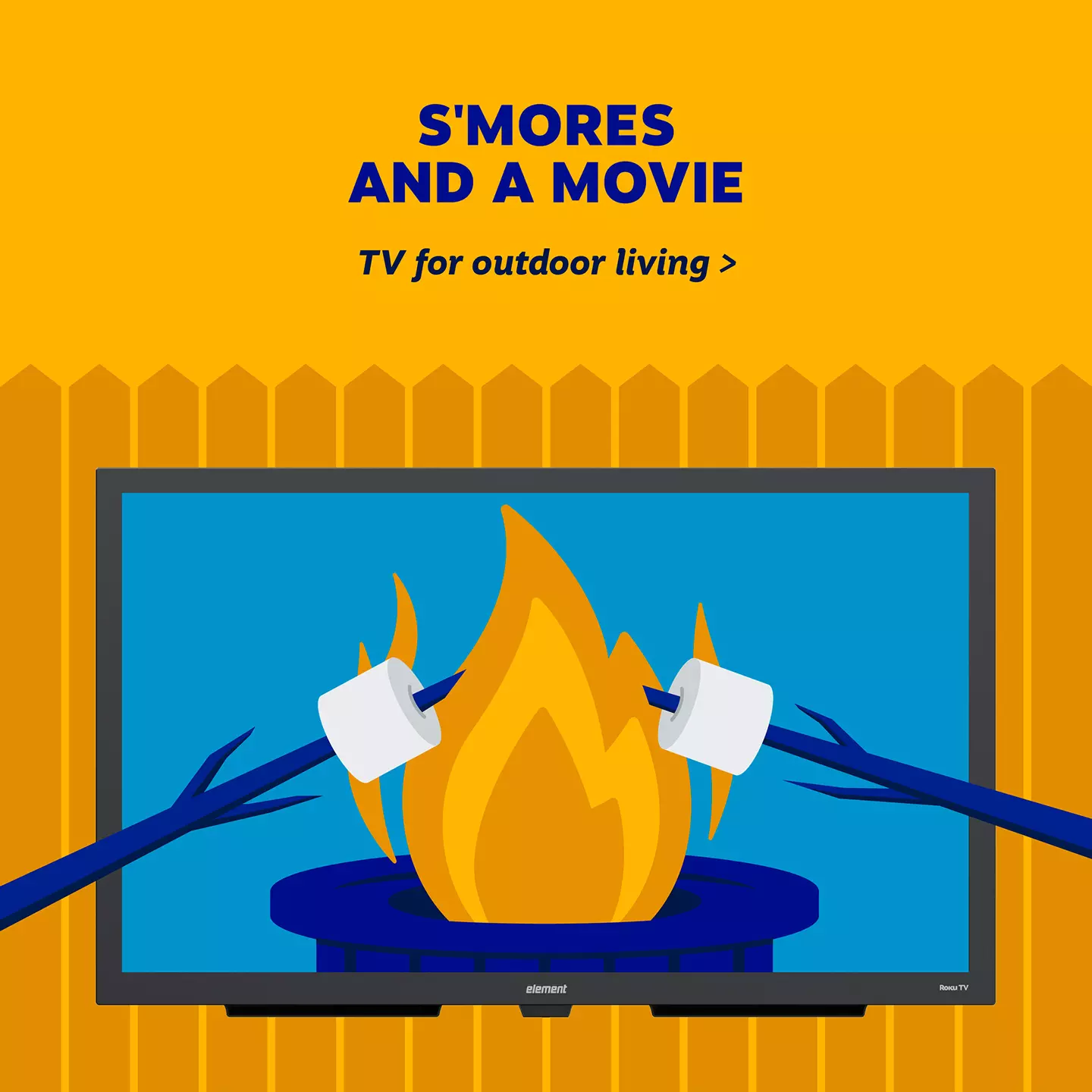 S'mores and a movie - shop Element's 55 inch weatherproof outdoor TV