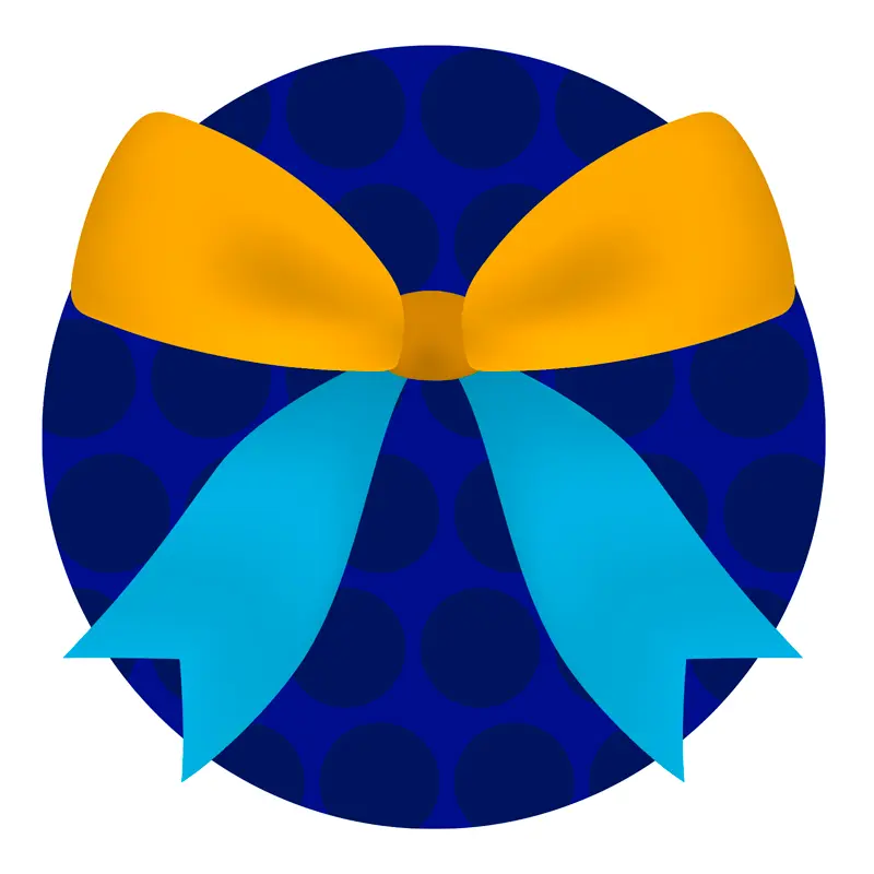 A Electric Cyan and Optimist Yellow bow on a Loyal Blue circle patterned background. 