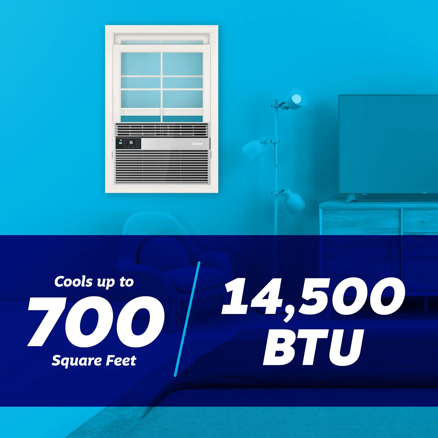 14500 BTU AC - cools up to 700 sq ft