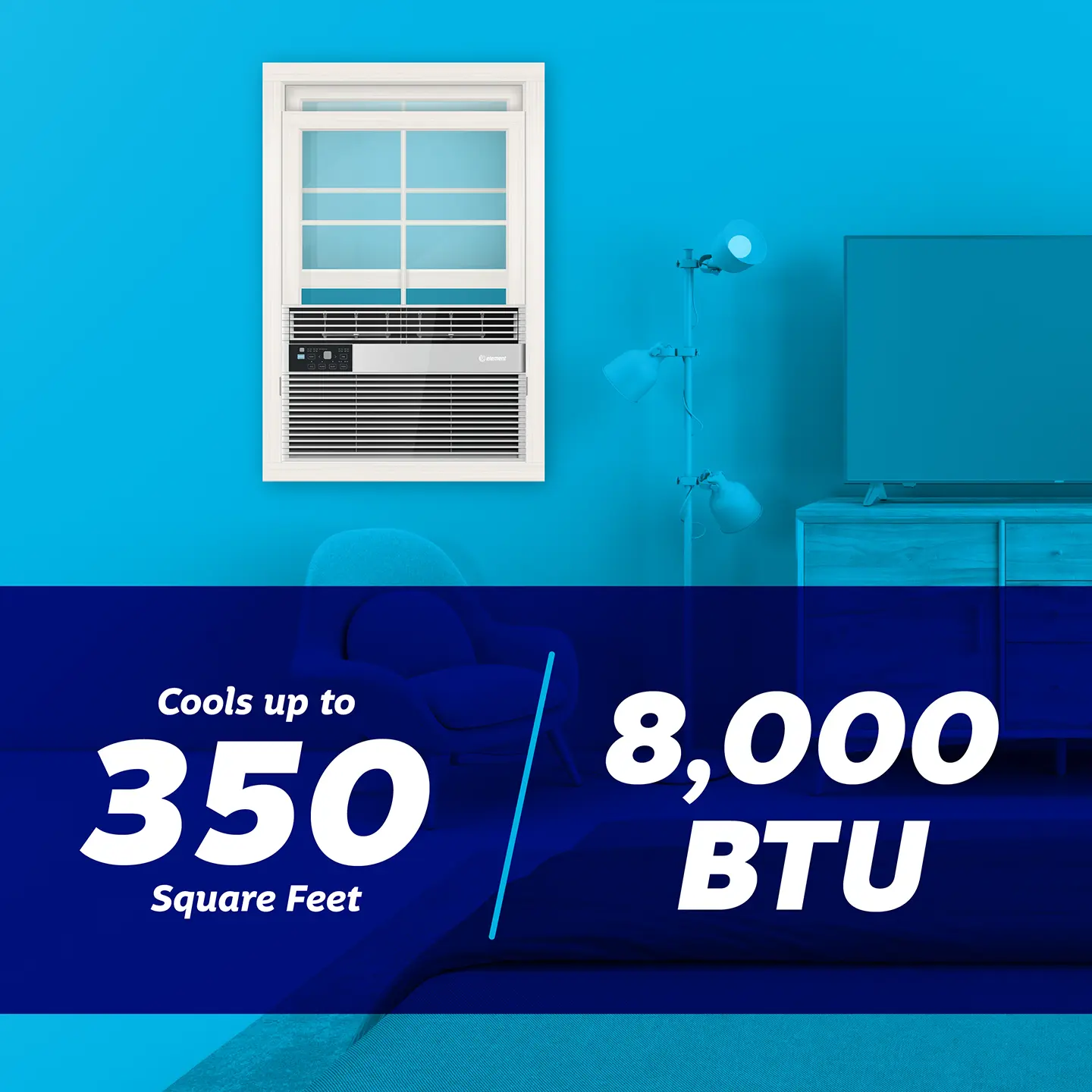 8,000 BTU - cools up to 350 square feet
