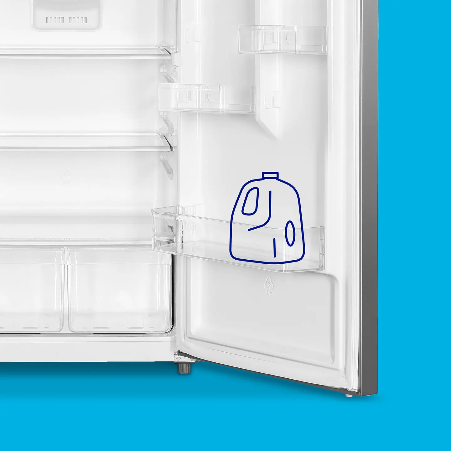 Gallon carton illustration in door bin of refrigerator