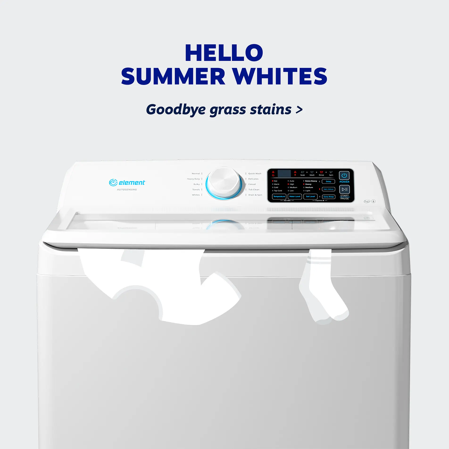 Element washing machines: hello summer whites - goodbye grass stains