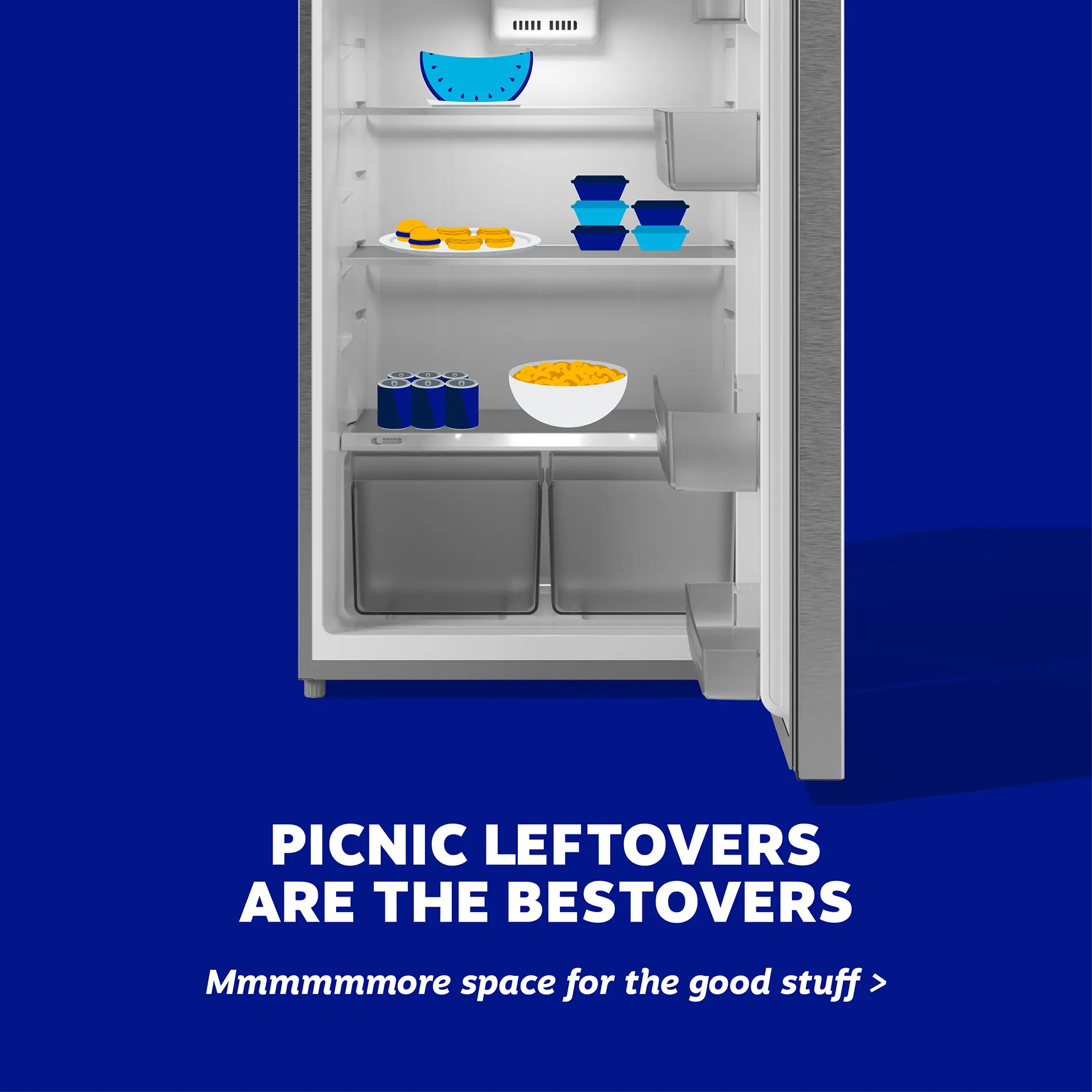 Element refrigerator: picnic leftovers are the bestovers - Mmmmmmmore space for the good stuff