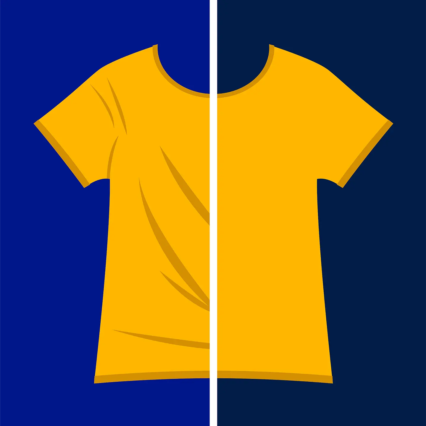 Yellow shirt with and without wrinkle care