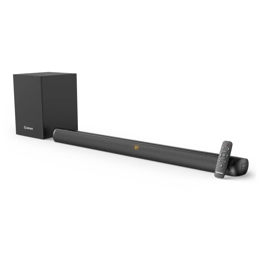Soundbar with subwoofer angle view