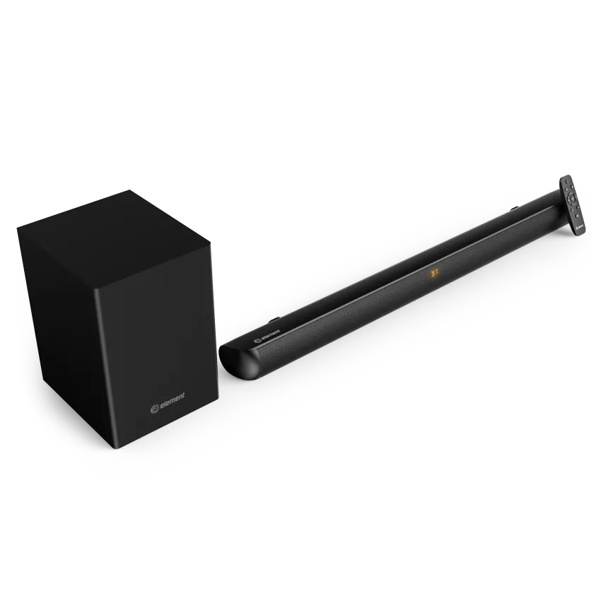 Soundbar with subwoofer angle view
