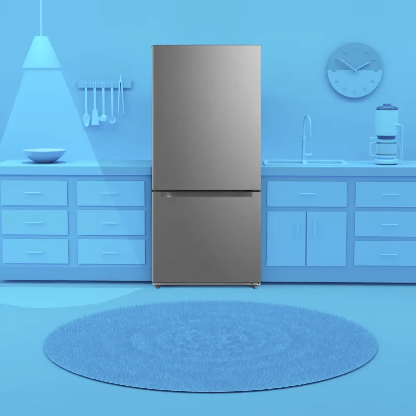 Element 18.7 cu. ft. Bottom Freezer Refrigerator in blue kitchen environment