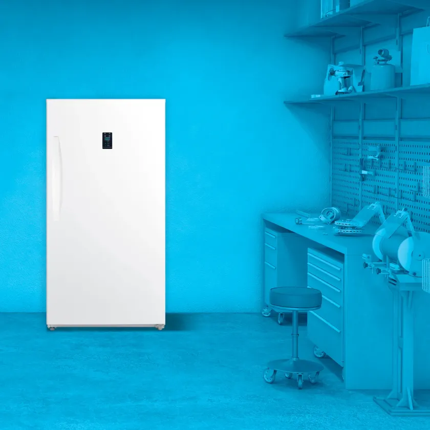 Element 17 cu. ft. Upright Freezer in monochrome blue garage environment
