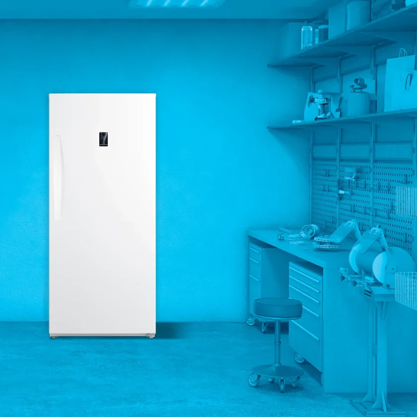 Element 21 cu. ft. Upright Freezer in monochrome blue garage environment