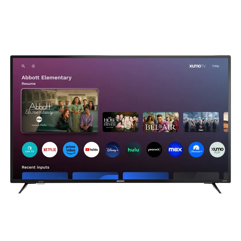 Element 55” 4K UHD HDR Xumo TV front view with Xumo interface
