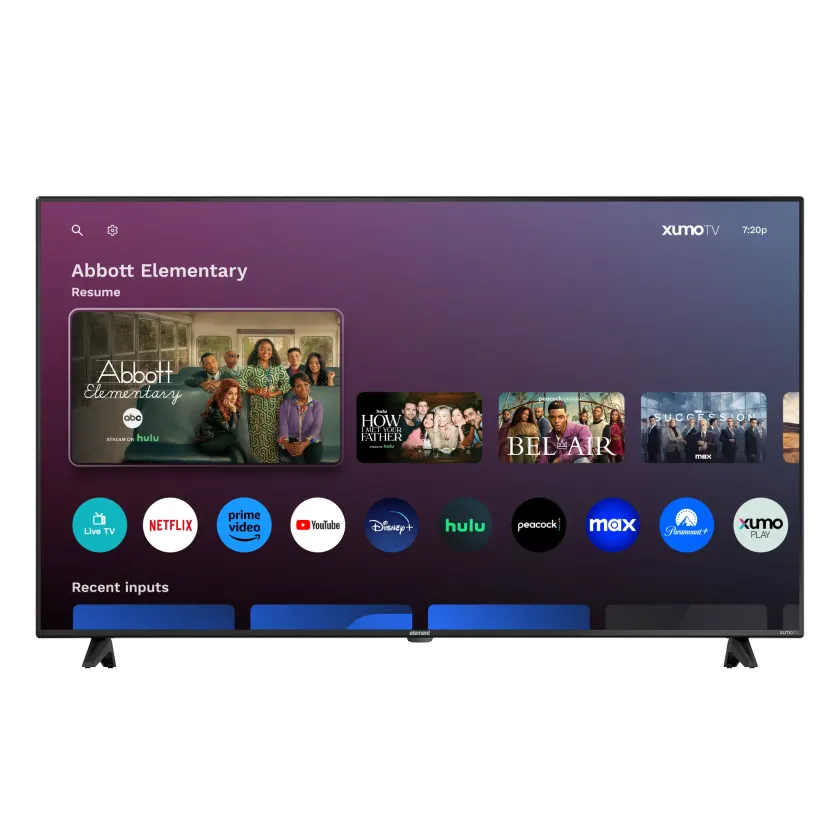 Element 65” 4K UHD HDR Xumo TV front view with Xumo interface