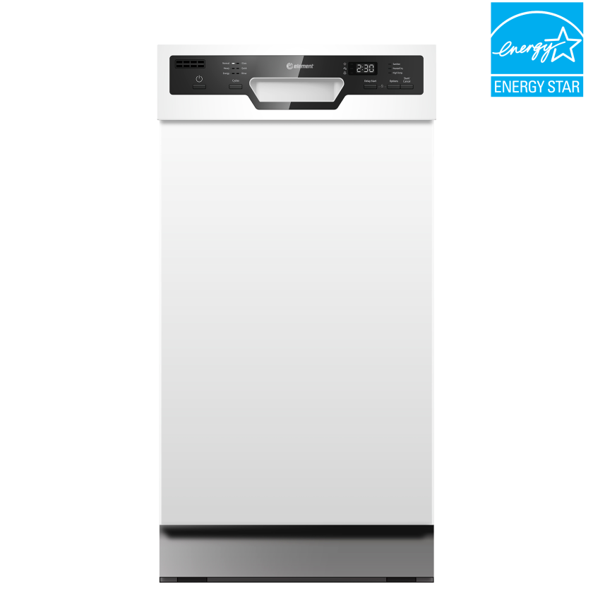 18" white dishwasher front view with energy star symbol