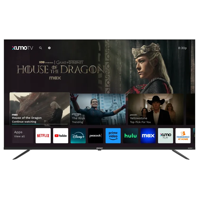 Element 65” 4K UHD HDR Frameless Xumo TV with Xumo smart platform on the screen
