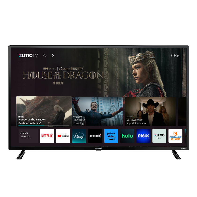 Element 43” 4K UHD HDR Xumo TV with Xumo smart platform on the screen