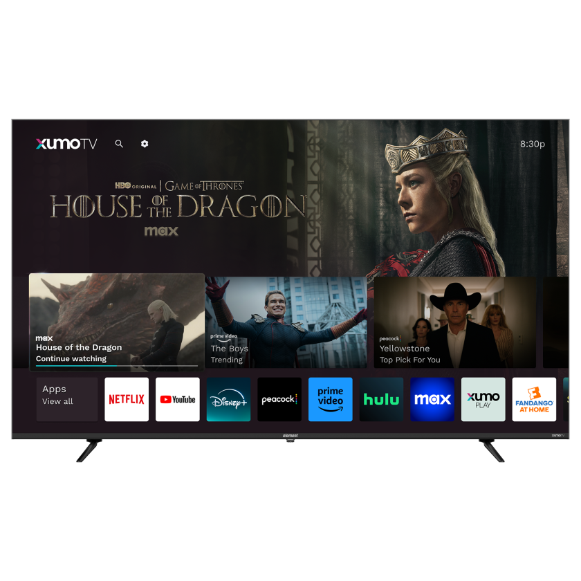 Element 86” 4K UHD HDR Frameless Xumo TV with Xumo smart platform on the screen