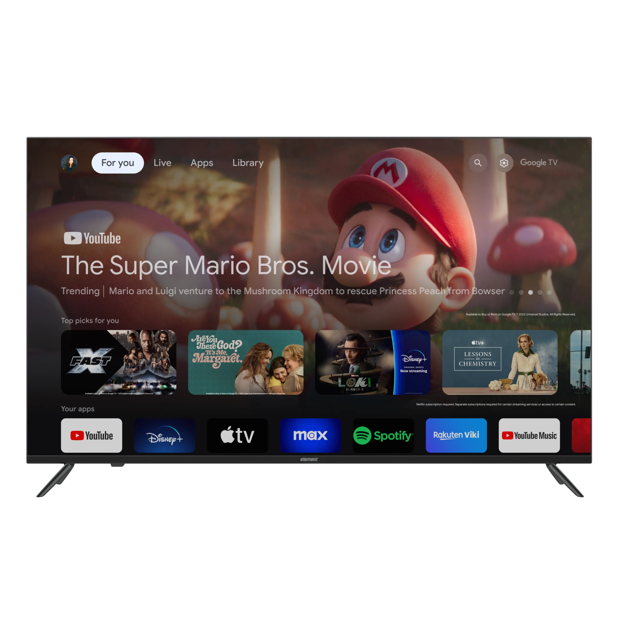 50” 4K UHD HDR Google TV (Frameless) (E450AD50G) | Element Electronics