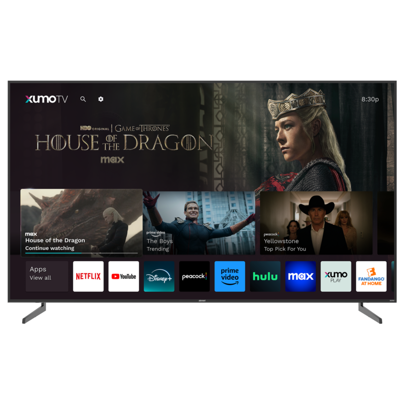 Element 98” 4K UHD HDR Xumo TV front view with Xumo interface