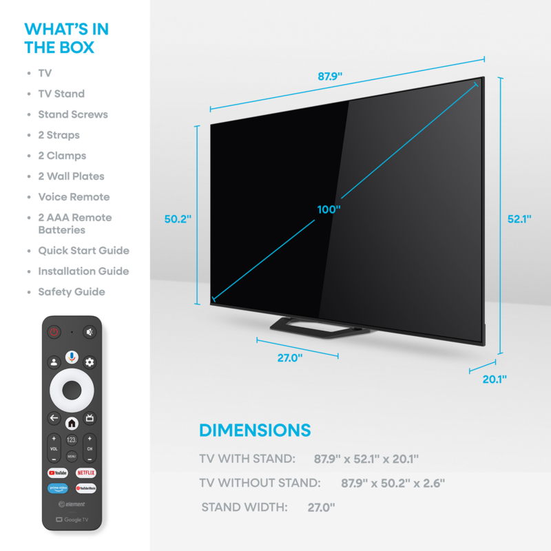Element 100” TV - dimensions