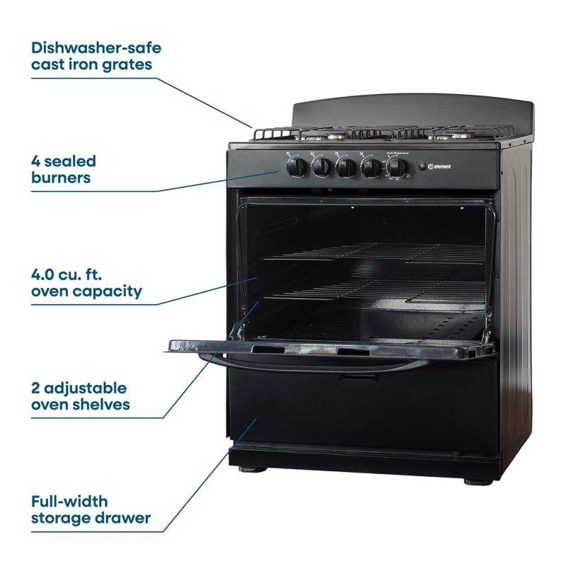 4.0 cu. ft. 30in 4 Burner Features (Black)