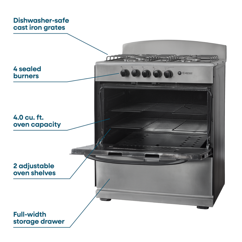 4.0 cu. ft. 30in 4 Burner Features (Stainless Steel)