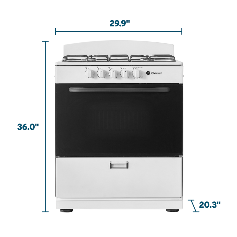 4.0 cu. ft. 30in 4 Burner Dimensions (White)