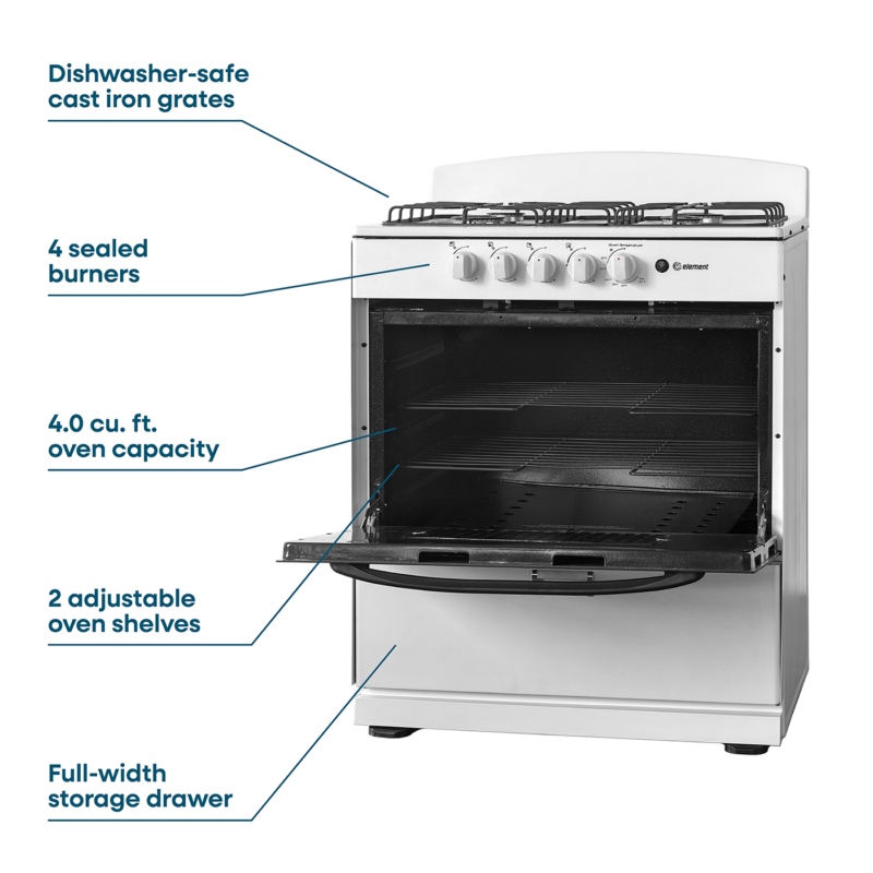4.0 cu. ft. 30in 4 Burner Features (White)
