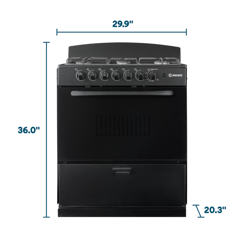 4.0 cu. ft. 30in 6 Burner Dimensions (Black)