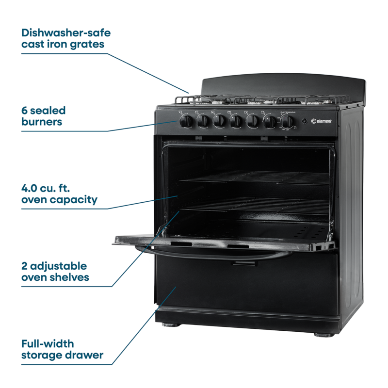 4.0 cu. ft. 30in 6 Burner Features (Black)