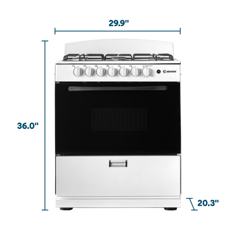 4.0 cu. ft. 30in 6 Burner Dimensions (White)