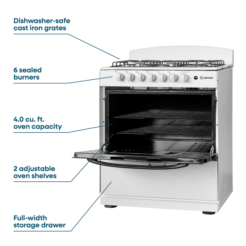 4.0 cu. ft. 30in 6 Burner Features (White)
